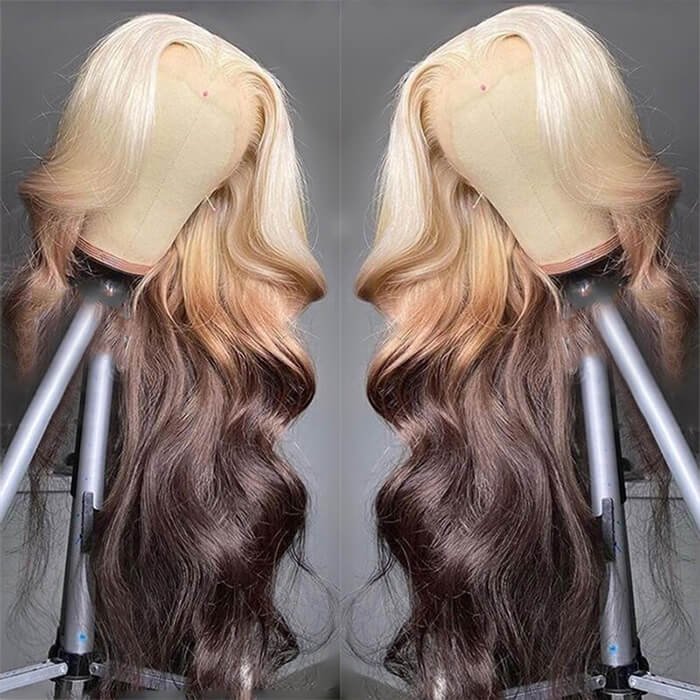 613 ombre blonde brown colored body wave wig