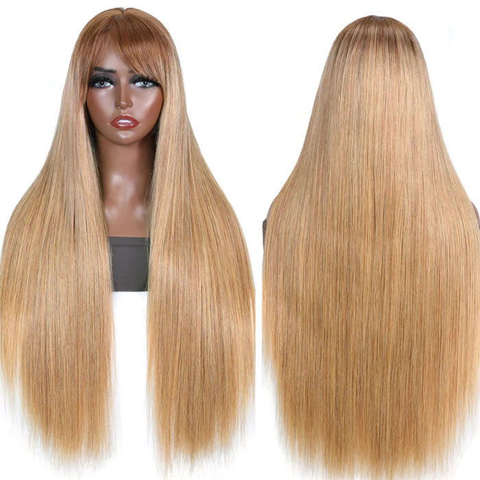 straight ombre honey blonde wig with bangs