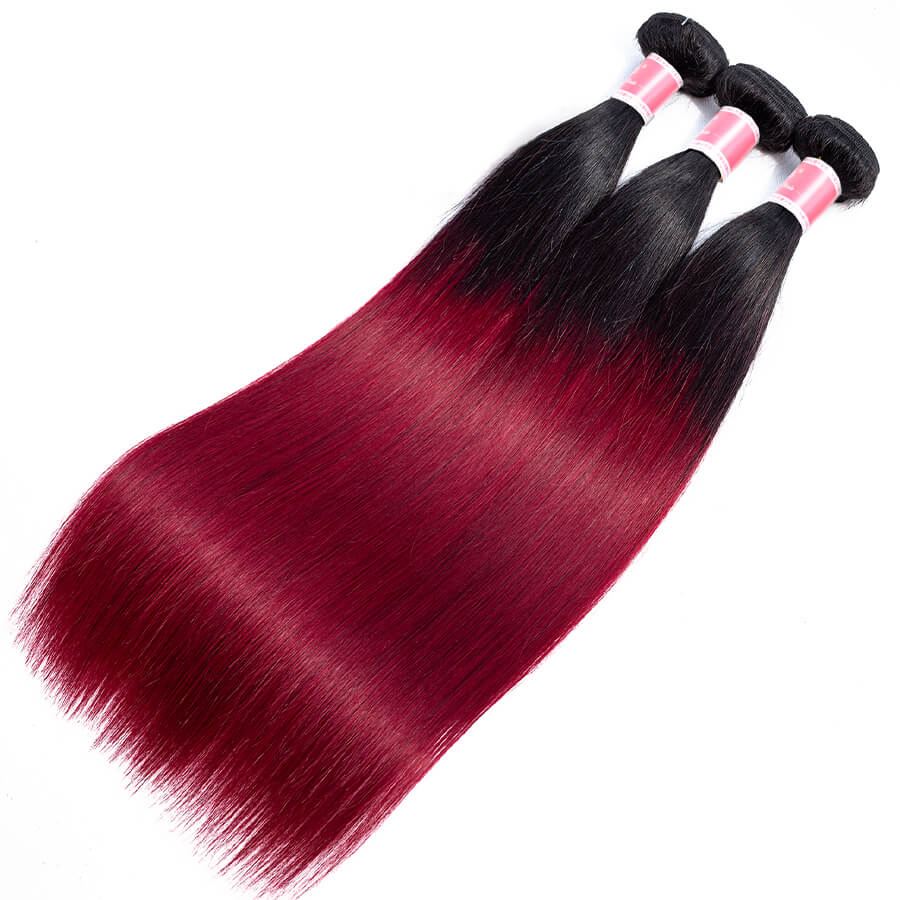 Ombre T1B/99J Brazilian Virgin Straight Hair 3/4 Bundles 10A Burgundy Human Hair Weave Extension