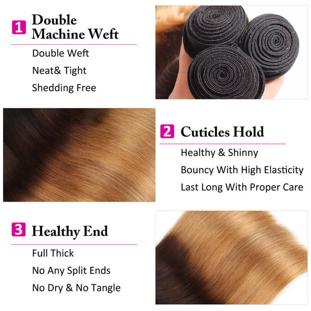 T1B/4/27 Ombre Brazilian Straight Human Hair 3 Bundles 10A Unprocessed Virgin Hair Weave Bundles