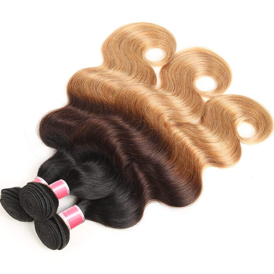 T1b/4/27 Ombre Human Hair 3 Bundles with Closure Free Part
