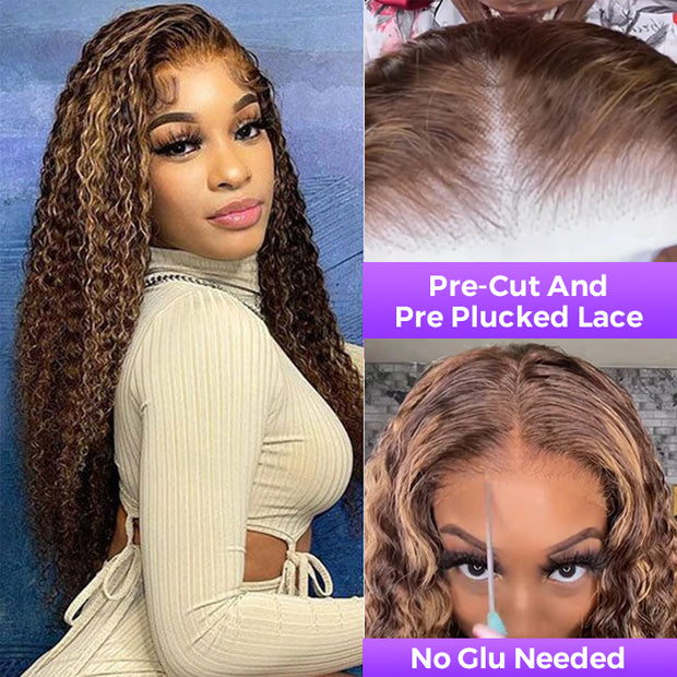 4/27 Blonde Highlight 4x4 Pre Cut HD Lace Quick & Easy Glueless Wig