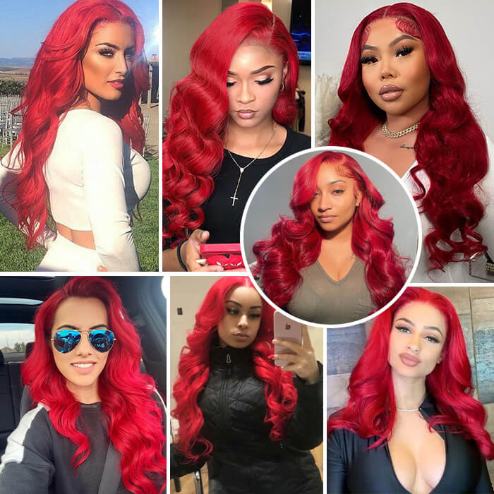 Red Color Lace Front Wigs Body Wave Skin Melt HD Lace Human  display picture 1
