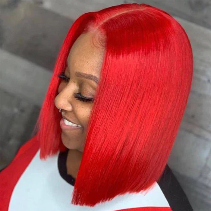 Red Bob Wig Straight 13x4 Lace Front Human Hair Wig Natural Hairline Bob Wigs 150% Density