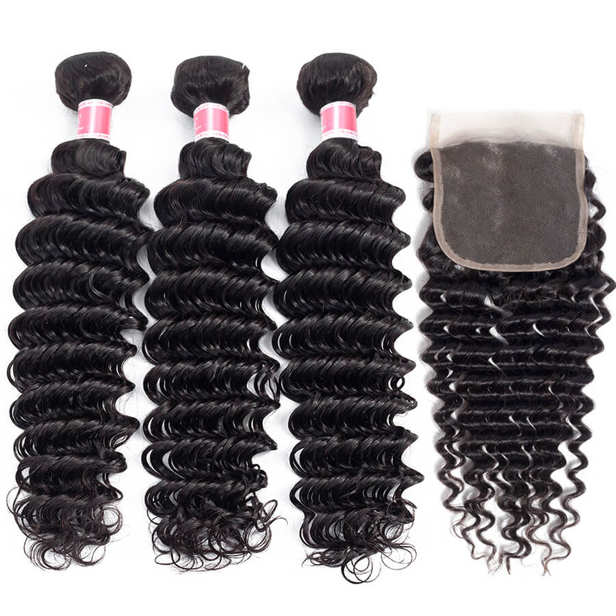 Brazilian Deep Wave Hair 3 Bundles With Closure High Quality 100% Unprocessed Virgin Human Hair Bundles With Closure