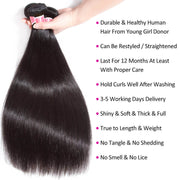 Peruvian Straight Hair 3 Bundles with 4*4 Closure Soft Unprocessed Virgin Human Hair