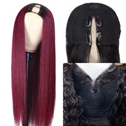 Glueless 1B/99J Straight V/U Part Lace Wig No Leave Out Ombre Burgundy v Part Wig Human Hair