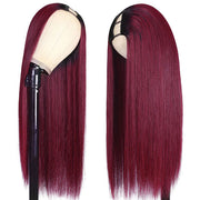 Glueless 1B/99J Straight V/U Part Lace Wig No Leave Out Ombre Burgundy v Part Wig Human Hair