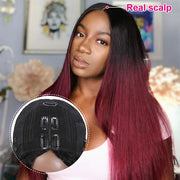 Glueless 1B/99J Straight V/U Part Lace Wig No Leave Out Ombre Burgundy v Part Wig Human Hair