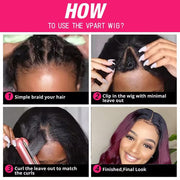 Glueless 1B/99J Straight V/U Part Lace Wig No Leave Out Ombre Burgundy v Part Wig Human Hair