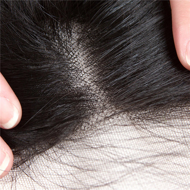 Malaysian Straight Virgin Hair Weave 3 Bundles With Lace Frontal 13x4 Ear To Ear