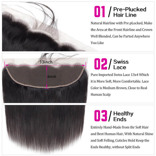 Peruvian Straight Hair 4 Bundles With 13x4 Lace Frontal 10A Virgin Human Hair Bundles With Frontal Deal