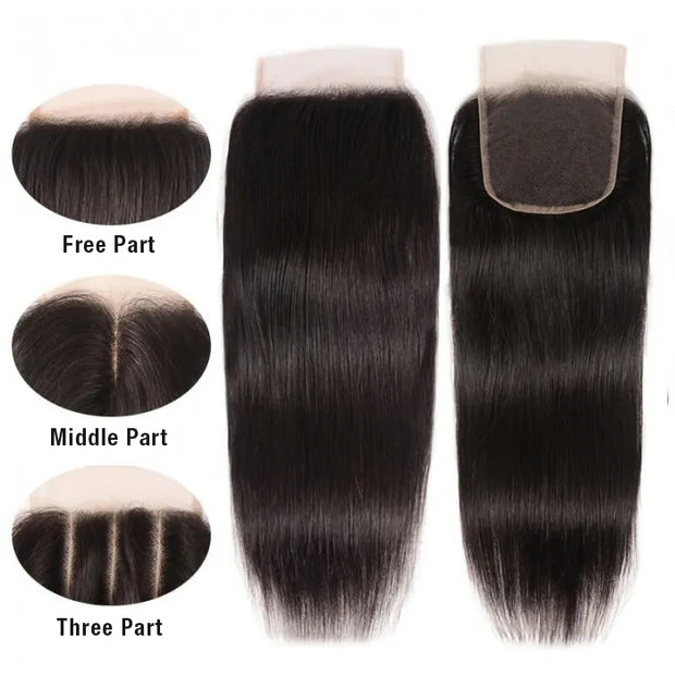 Brazilian Straight Hair 4 Bundles with 4*4 Lace Closure Virgin Human Hair