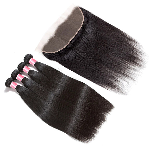 Brazilian Straight Hair 4 Bundles with 13*4 Lace Frontal Virgin Human Hair