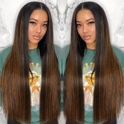 Hot Highlight Balayage Straight V/U Part Wig No Leave Out Glueless Human Hair Wigs Beginner Friendly