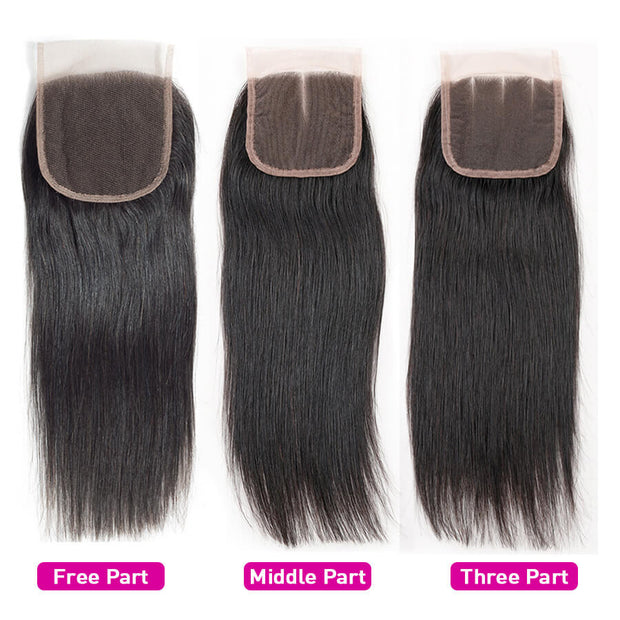 Malaysian Straight Hair 4 Bundles With 4x4 Lace Closure Human Hair Closure With Bundle Deals