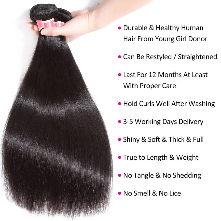 Brazilian Straight Hair 3 Bundles Deals Hermosa Hair 10A 100% Virgin Human Hair Bundles 10-30 Inch
