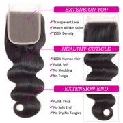 Brazilian Body Wave 3 Bundles with 4*4 Lace Closure Virgin Human Hair