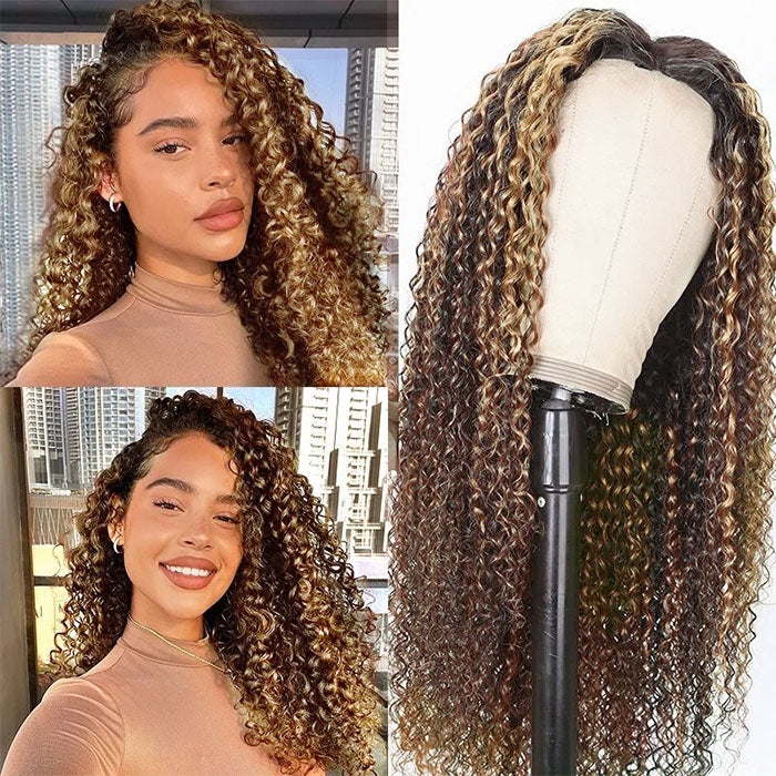 4/27 curly highlight v part wig