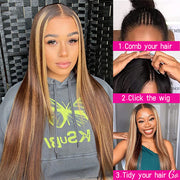 4/27 Blonde Highlight V/U Part Wigs Human Hair Straight V Part Wig Human Hair Minimal Leave Out No Lace