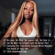 4/27 Blonde Highlight V/U Part Wigs Human Hair Straight V Part Wig Human Hair Minimal Leave Out No Lace