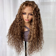 Highlight Water Wave Lace Frontal Human Hair Wigs #4/27 Color Brazilian Pre-plucked Lace Wig