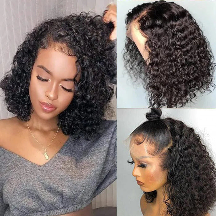 Water Wave Short Bob 13x4 Lace Front  Wigs 100% Human Hair Pre Plucked Glueless Lace Front Wigs