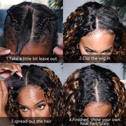 Water Wave V/U Part Wig Balayage Highlight Color Wigs Human Hair Beginner Friendly No Lace
