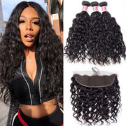 Brazilian Water Wave Virgin Hair Weave 3 Bundles With 13*4 Lace Frontal