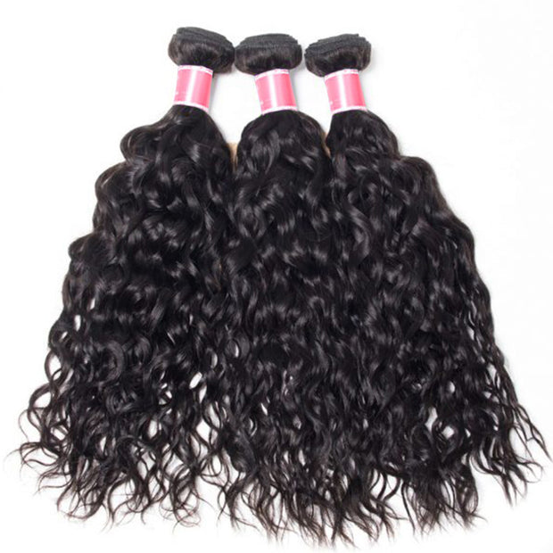 Brazilian Water Wave Virgin Hair Weave 3 Bundles With 13*4 Lace Frontal