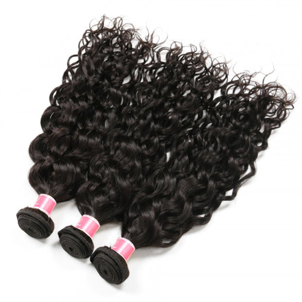 Brazilian Water Wave Virgin Hair Weave 3 Bundles With 13*4 Lace Frontal
