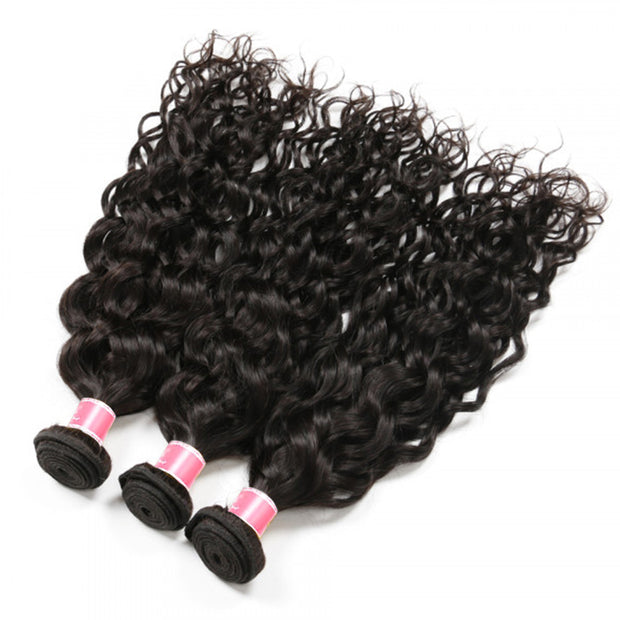 Malaysian Water Wave Virgin Hair Weave 3 Bundles With 13x4 Lace Frontal Ear To Ear