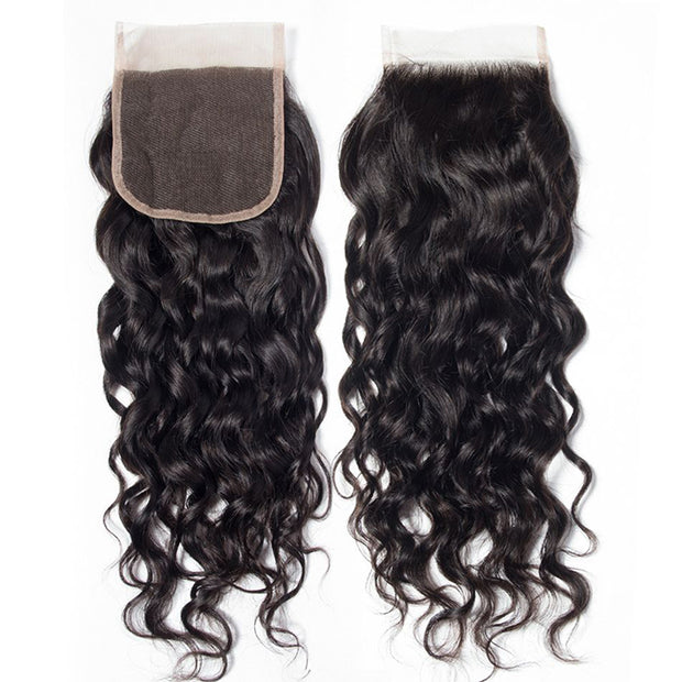 Brazilian Water Wave 4 Bundles with 4*4 Lace Closure Virgin Human Hair