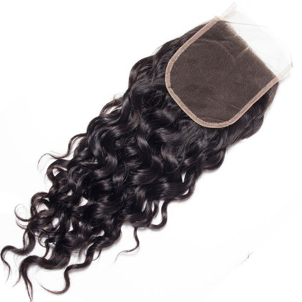 Brazilian Water Wave 4 Bundles with 4*4 Lace Closure Virgin Human Hair
