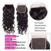 Brazilian Water Wave 4 Bundles with 4*4 Lace Closure Virgin Human Hair