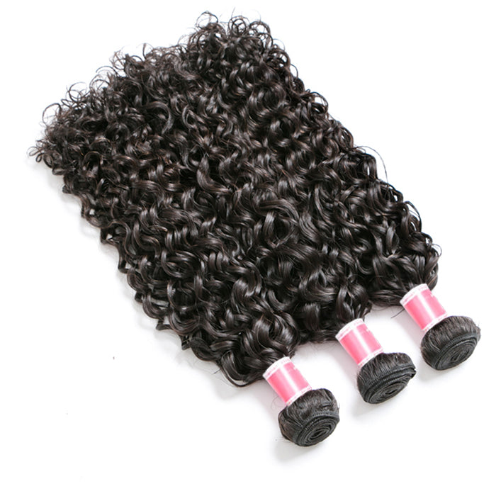 Malaysian Water Wave 3/4 Bundle Deals Unprocessed Virgin Human Hair Bundles Natural Black Color