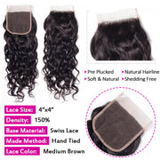 4x4 HD Transparent Lace Closure Water Wave Human Hair Closure Natural Black Hair Top Swiss Lace