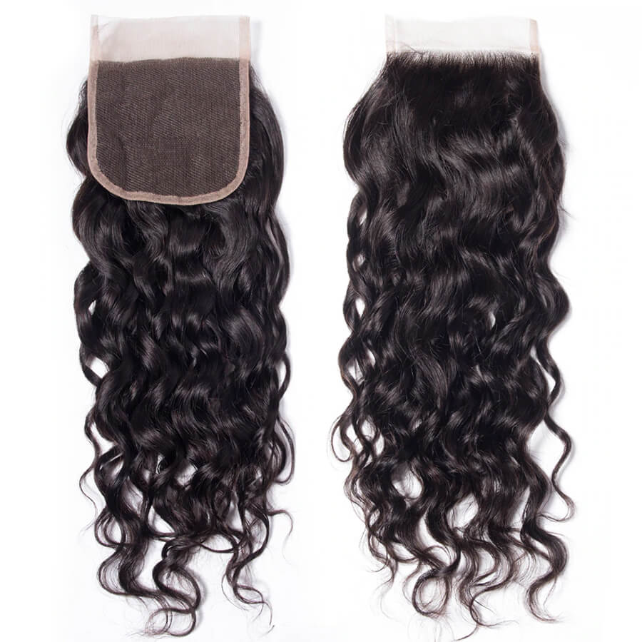 4x4 HD Transparent Lace Closure Water Wave Human Hair Closure Natural Black Hair Top Swiss Lace